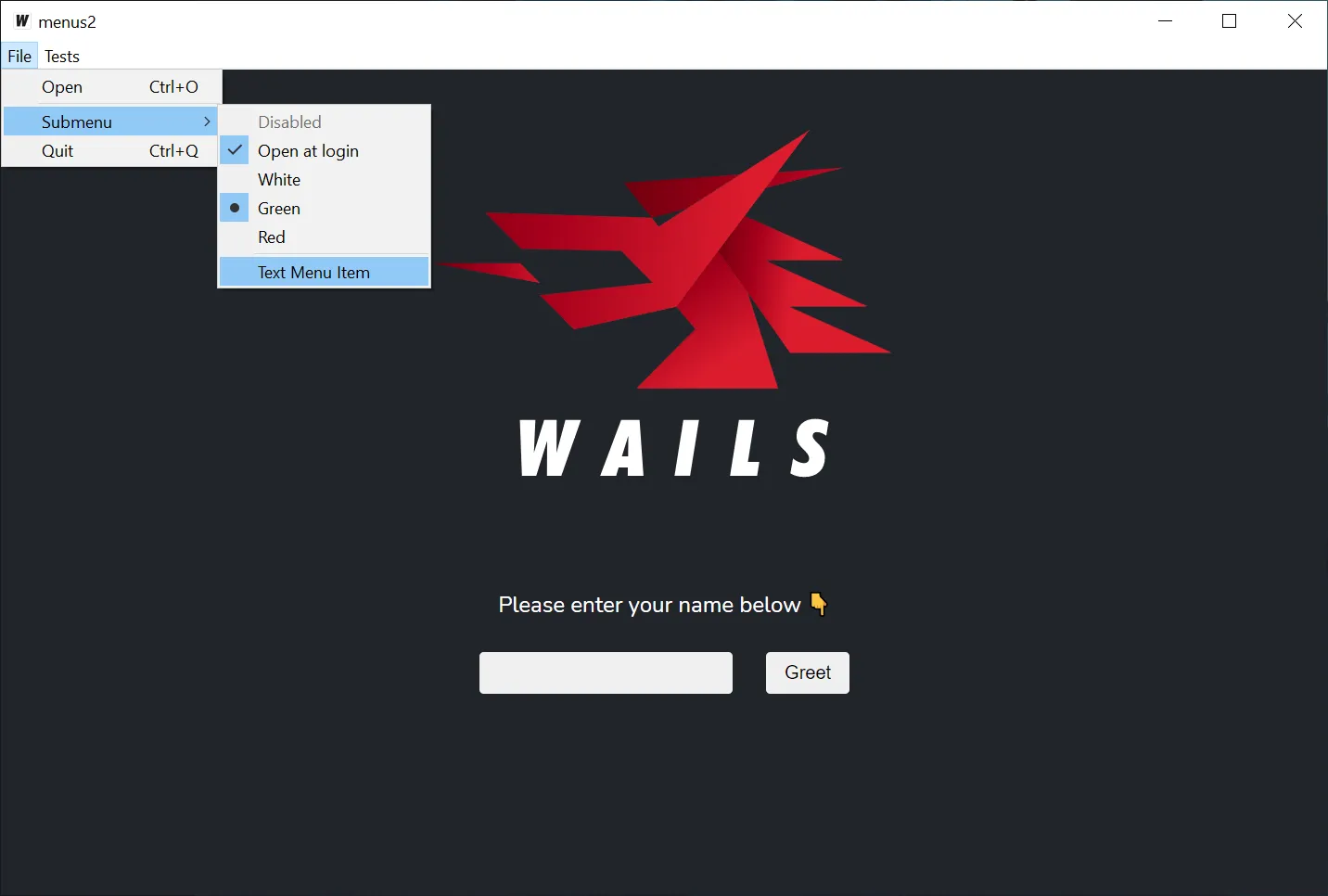 wails-menus screenshot